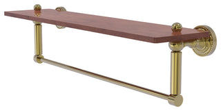 Dottingham 22" Solid Wood Shelf with Towel Bar, Unlacquered Brass