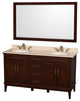 Hatton 60" Dark Chestnut Double Vanity, Ivory Marble Top, Um Rd Sinks, 56"
