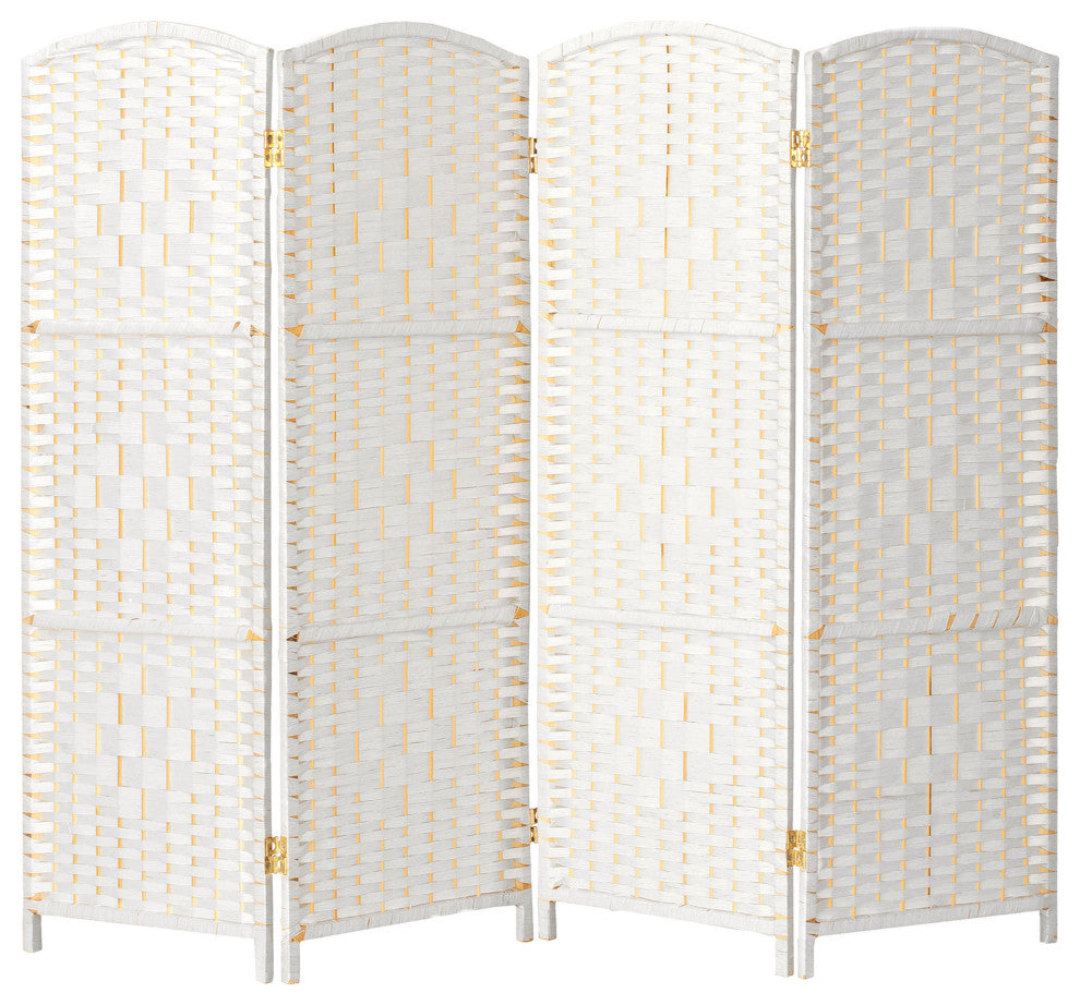 4 ft. Short Diamond Weave Fiber Room Divider White 4 Panel