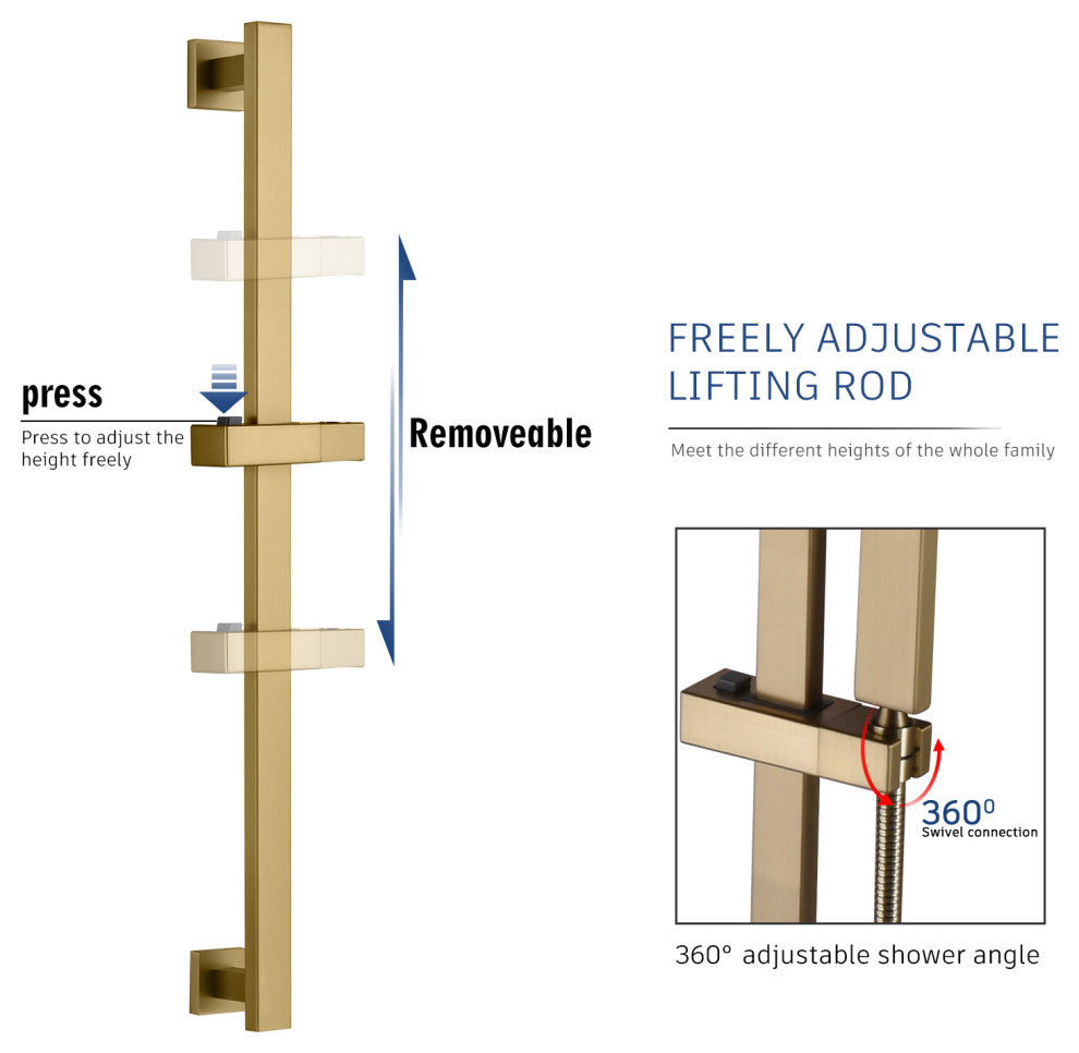 CASAINC 10" Luxury Wall Mounted Shower System Set w Sliding Handheld Rod, Brushed Gold