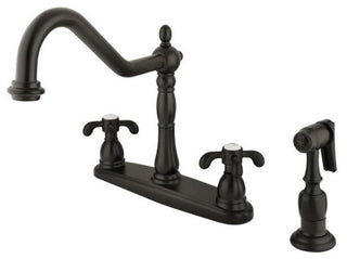 French Country Double Handle 8" Centerset Kitchen Faucet with White Sprayer