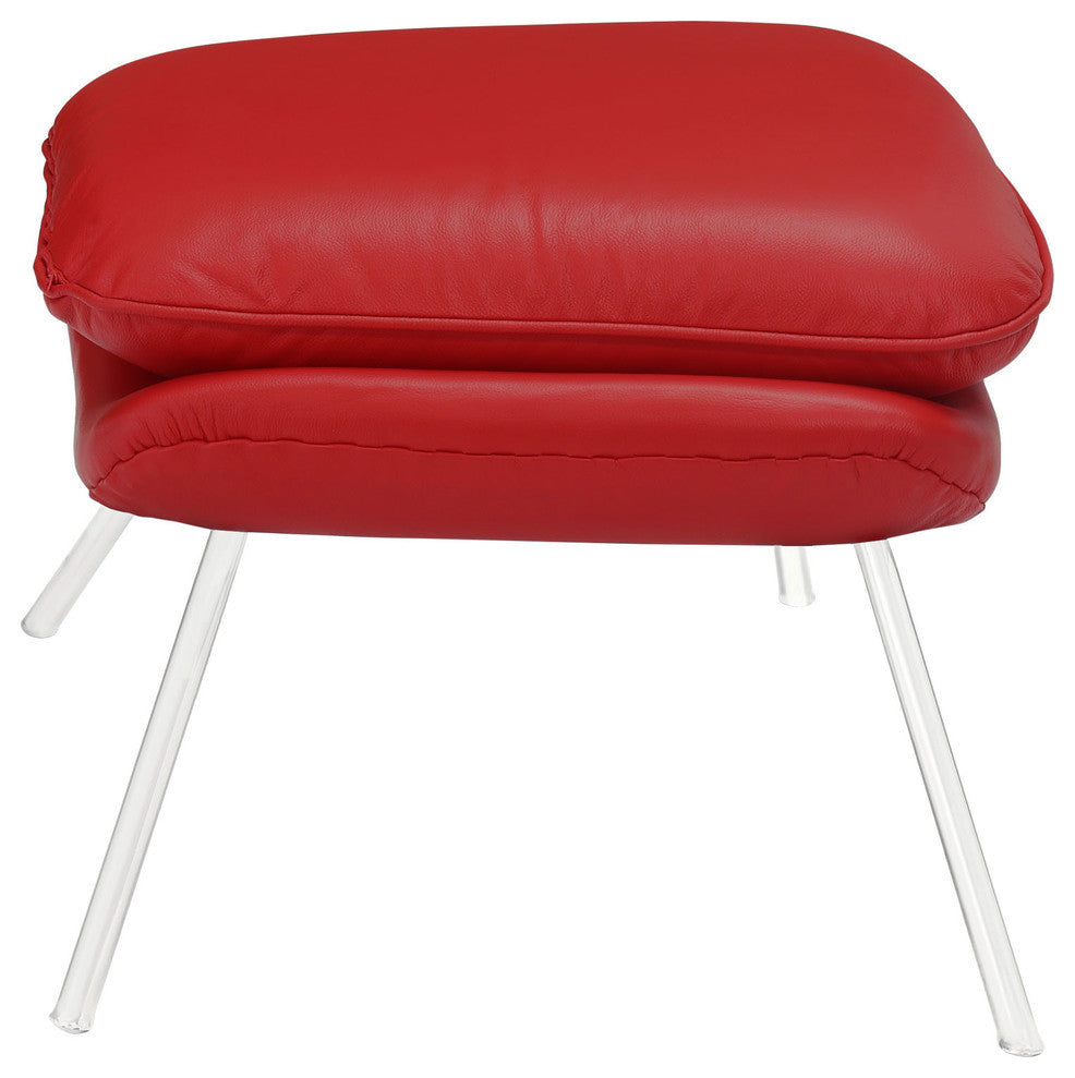 Modern Contemporary Living Room Leather Lounge Chair and Ottoman Red