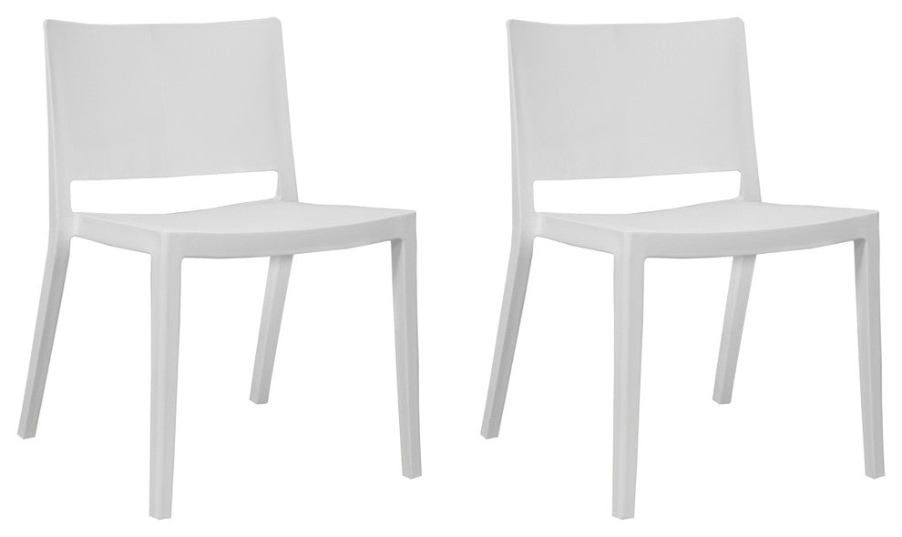 Mod Made Elio Modern Plastic Dining Side Chair, Set of 2, White