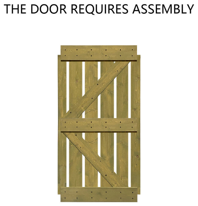 Stained Solid Pine Wood Sliding Barn Door, Jungle Green, 30"x84", K Series