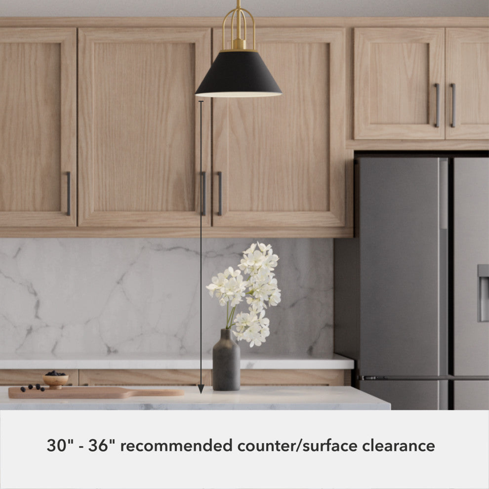 Carrington Isle Flat Matte Black and Luxe Gold 1 Light Pendant