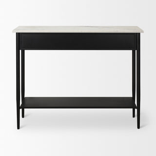 Amika White Marble Top Black Metal Base Console Table
