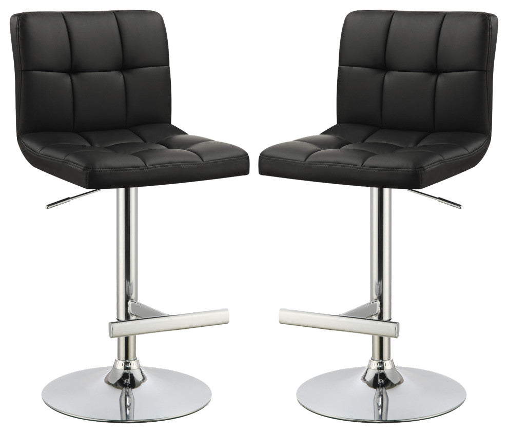 Set of 2 Leatherette Adjustable Bar Stools, Black