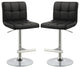 Set of 2 Leatherette Adjustable Bar Stools, Black