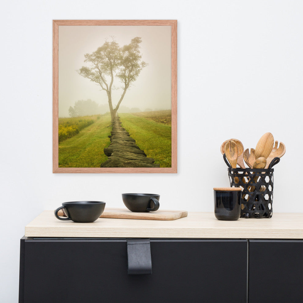 Calming Morning Rural Landscape Framed Photo Paper Wall Art Prints, Red Oak, 16" X 20"