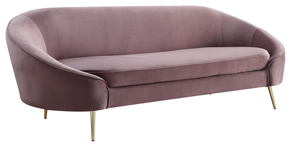 Benzara BM262130 Sofa With Curved Silhouette and Sloped Arms, Pink
