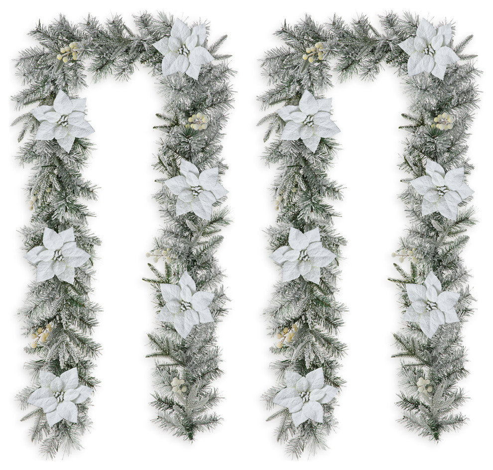 2-Pack 9'' Pre-Lit Snow Flocked Christmas Garland with 50 Warm White Lights