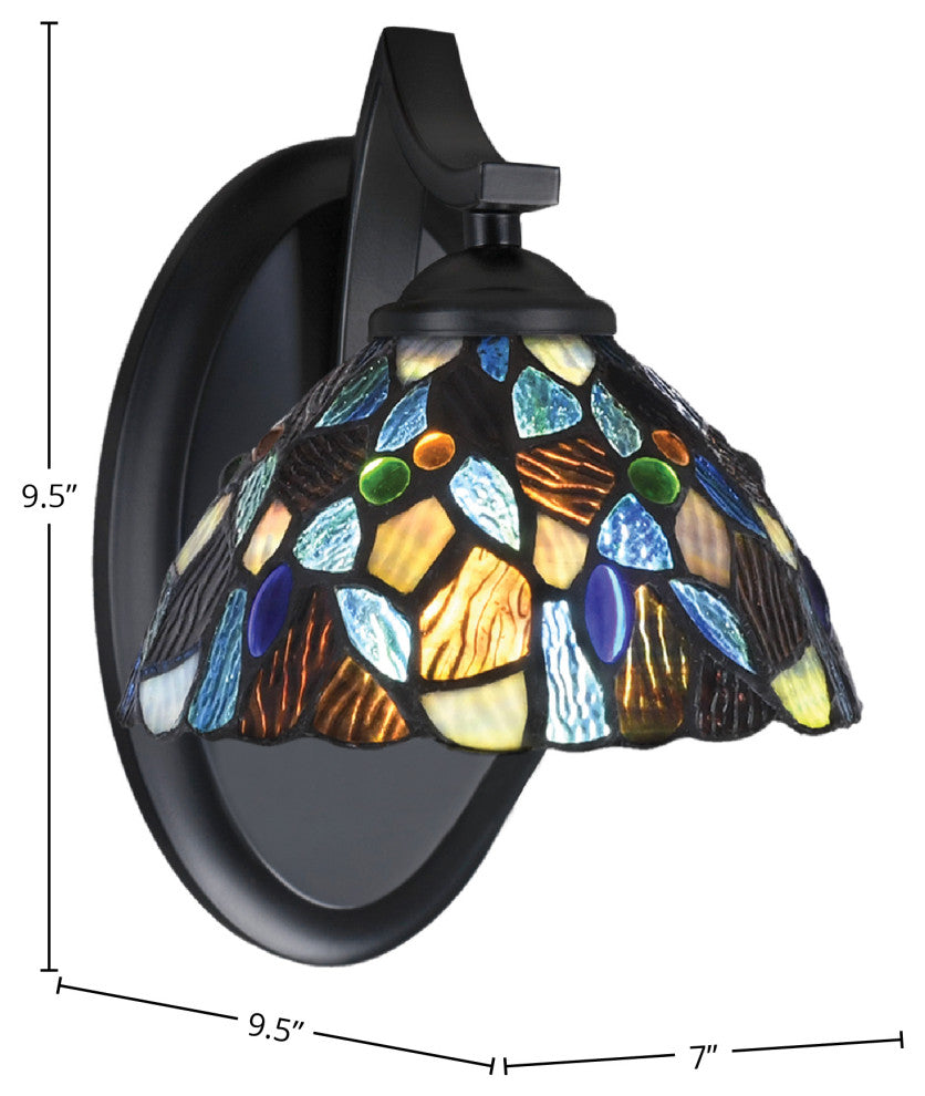 Zilo Wall Sconce, Matte Black, 7" Blue Mosaic Tiffany Glass