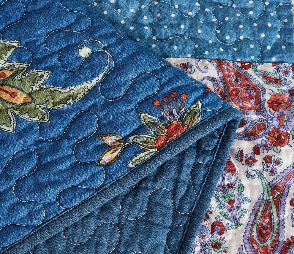 Paisley Night Bohemian Reversible Cotton Patchwork Reversible Quilt, Cal King