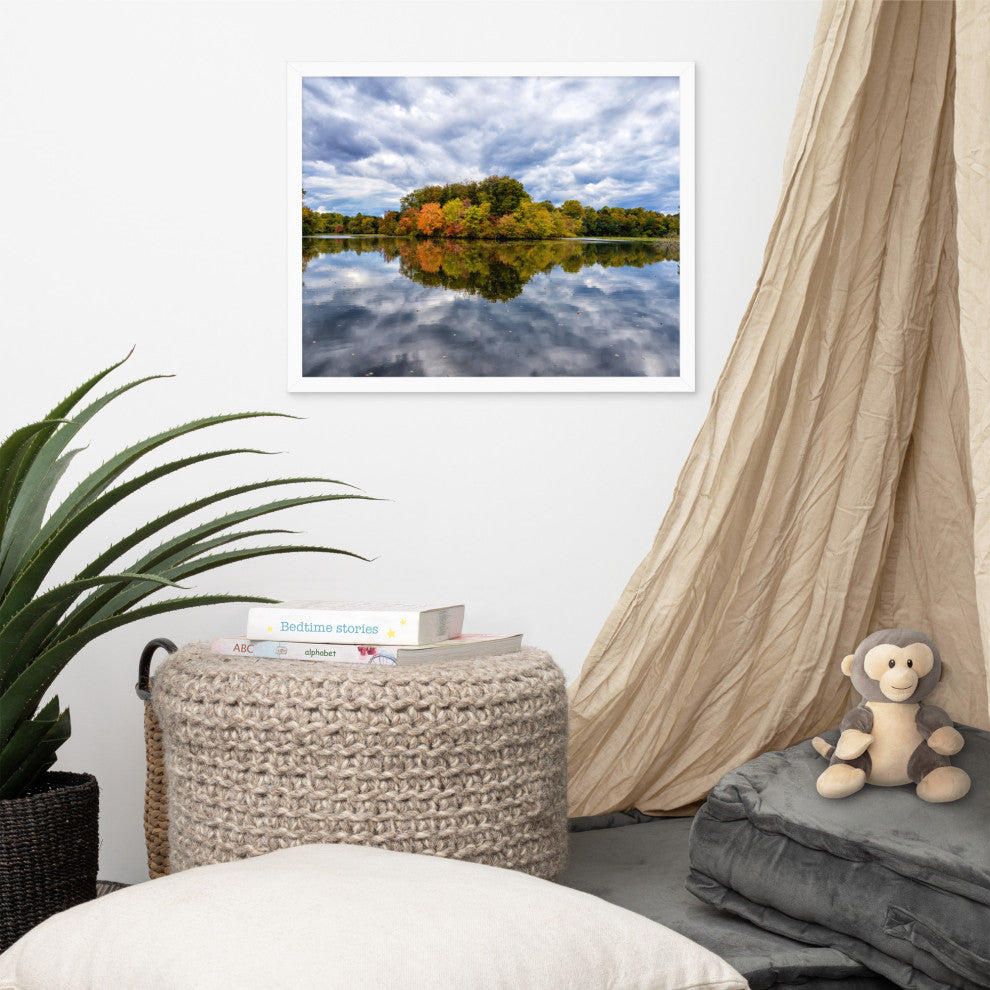 Autumn Reflections Rural Landscape Framed Photo Paper Wall Art Prints, White, 16" X 20"