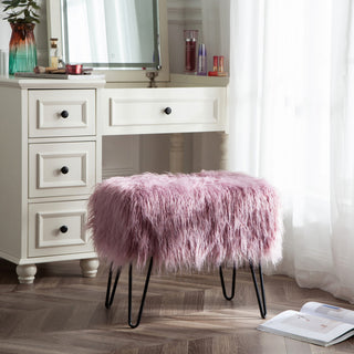 Mongolian Fur Ottoman, Lilas, 19''x13''x17''