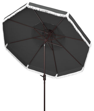 Safavieh Outdoor Milan Fringe 9ft Double Top Crank Umbrella Grey