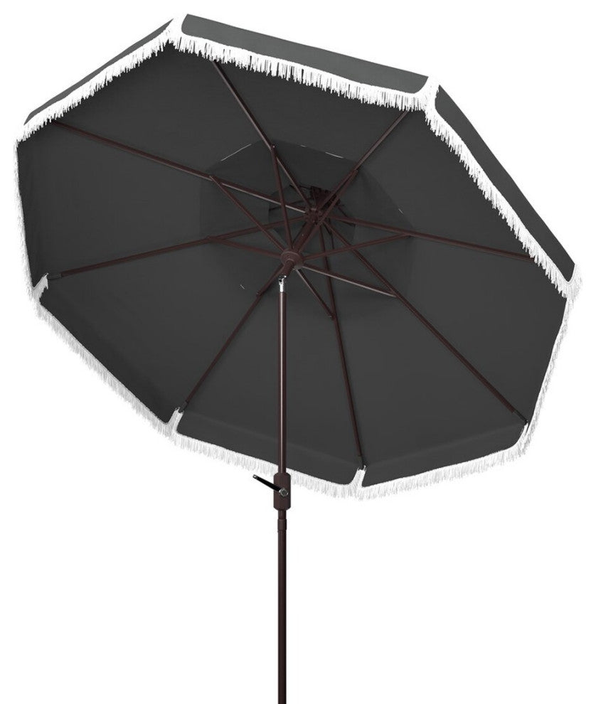 Safavieh Outdoor Milan Fringe 9ft Double Top Crank Umbrella Grey