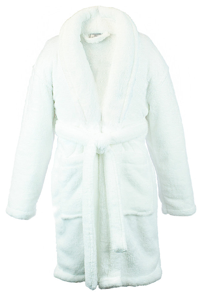 Kids Microfiber Fleece Shawl Robe, Boys, White, Small