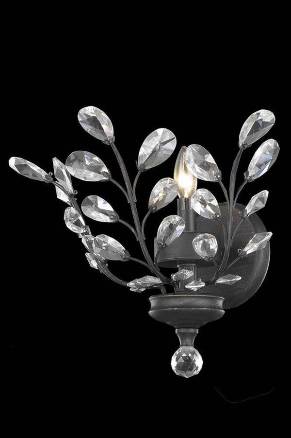 Elegant Orchid Wall Sconce, Dark Bronze Finish With Royal Cut Crystal