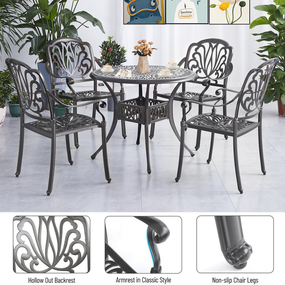 All-Weather 5-Piece Patio Bistro Table Set With Umbrella Hole Black