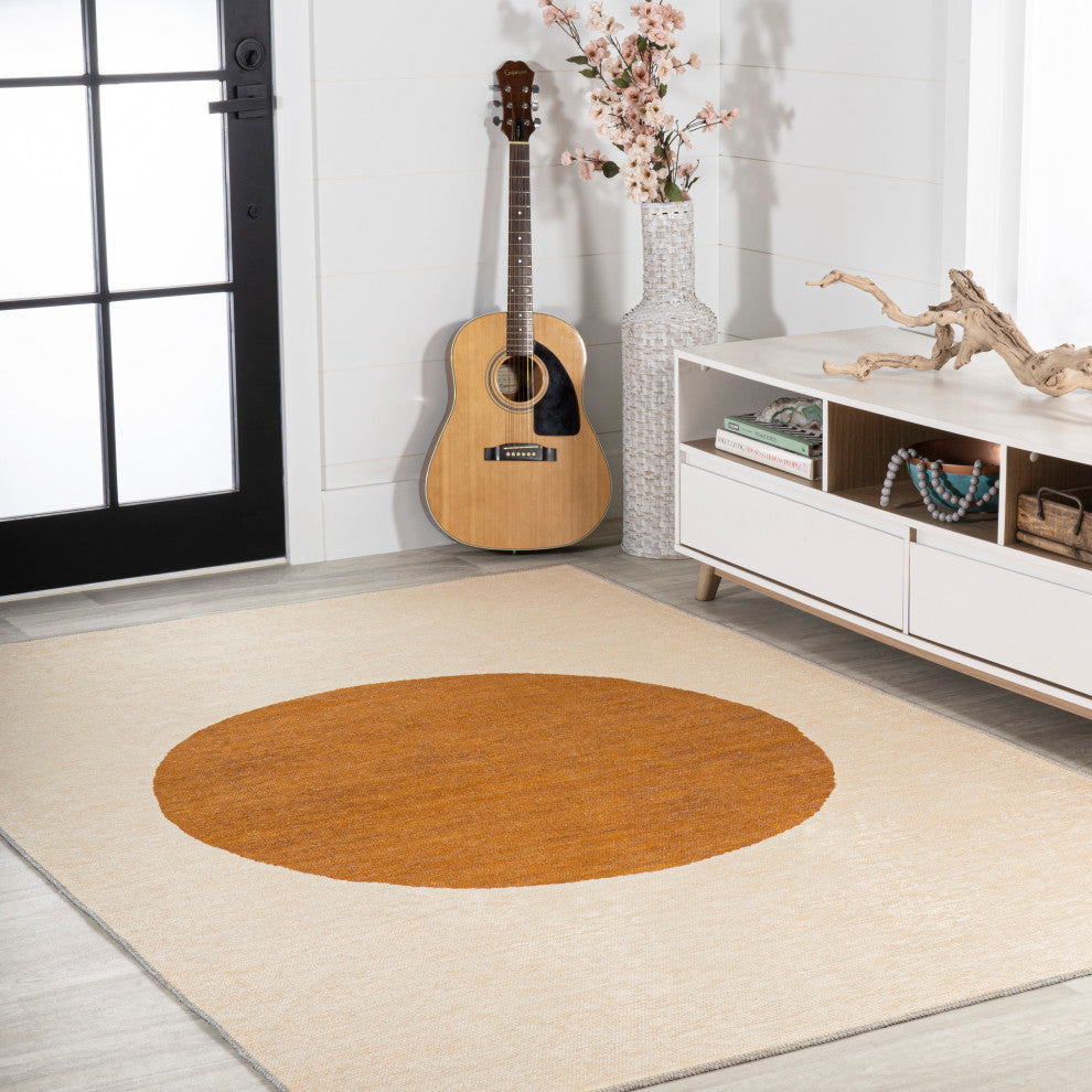 Cirkel Minimalist Geometric Dot Machine-Washable Area Rug, Cream/Rust, 9x12