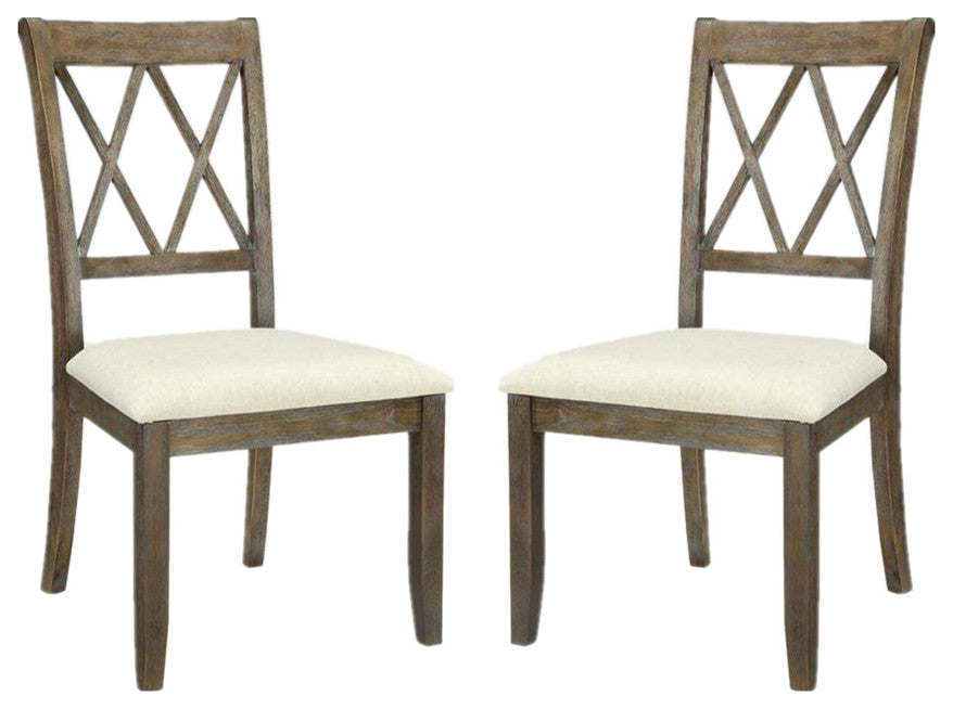 Set of 2 Linen Upholstered Side Chair, Beige/Salvage Brown