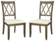 Set of 2 Linen Upholstered Side Chair, Beige/Salvage Brown