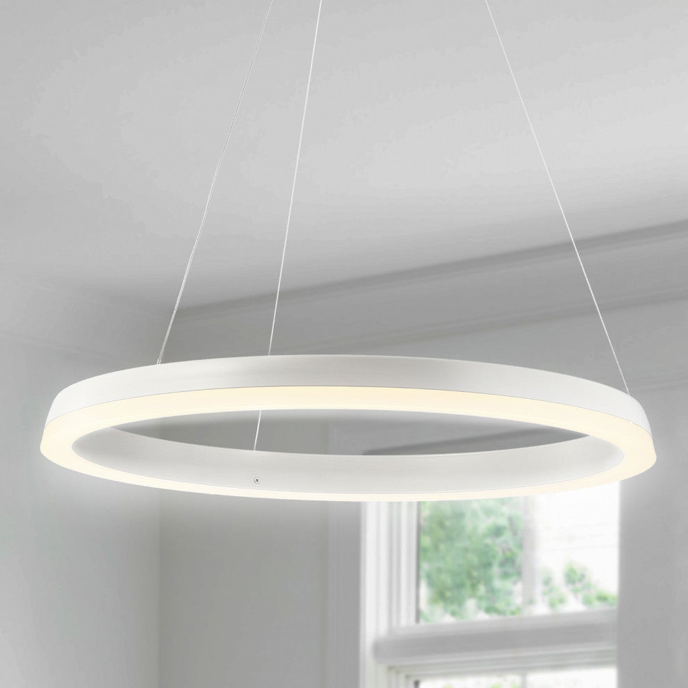 Baxter 1-Light Aluminum Integrated LED Hoop Pendant, Matte White