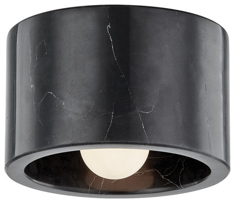 Loris 1 Light Flush Mount in Polished Nickel with Black Marble Shade