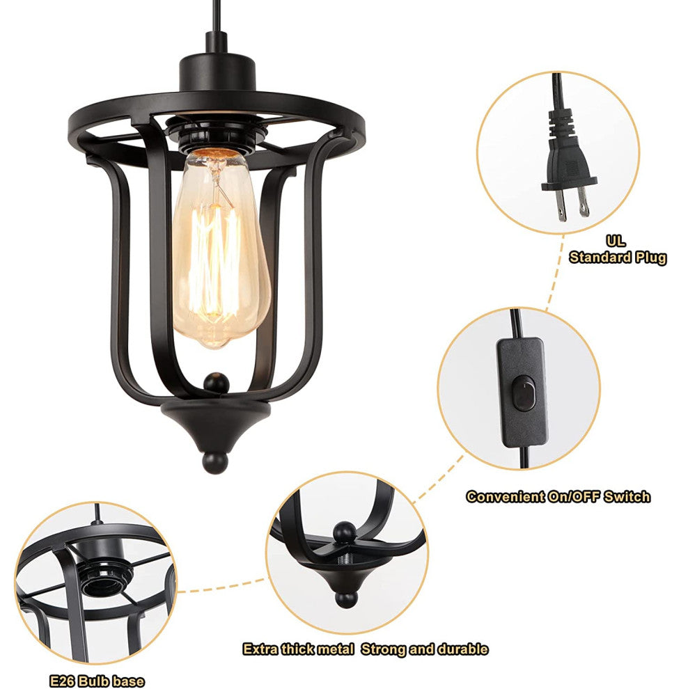Plug, Pendant Light Fixture Vintage Black Pendant Lamp