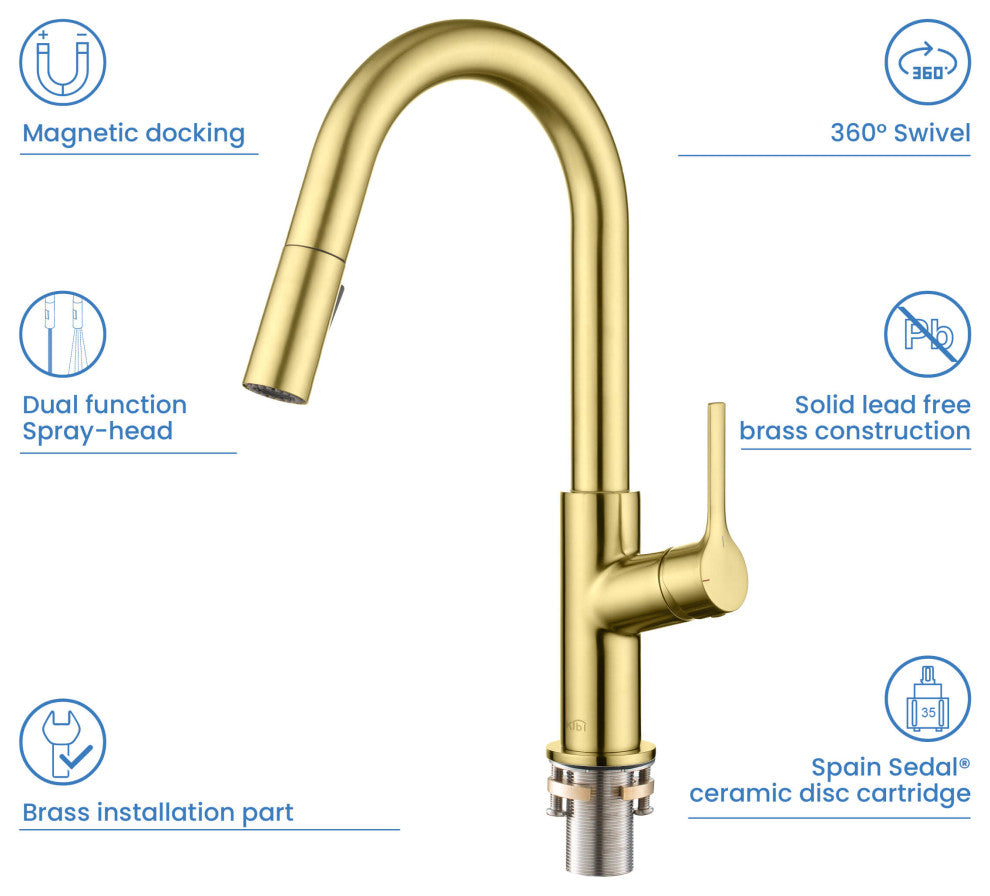 Fusion Single Handle Pull Down Kitchen & Bar Sink Faucet, Brushed Gold