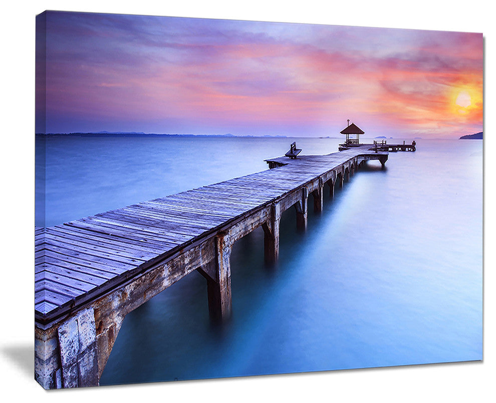 "Wooden Bridge Over Blue Waters" Sea Pier Wall Art Canvas Print, 20"x12"