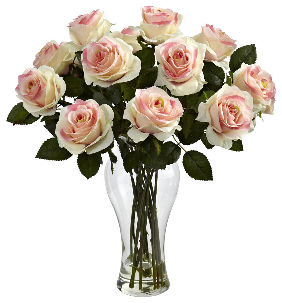 Blooming Roses With Vase, Light Pink