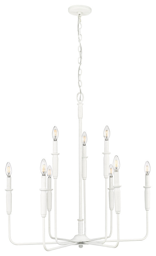 9 Light 31.9 in. Textured White Chandelier
