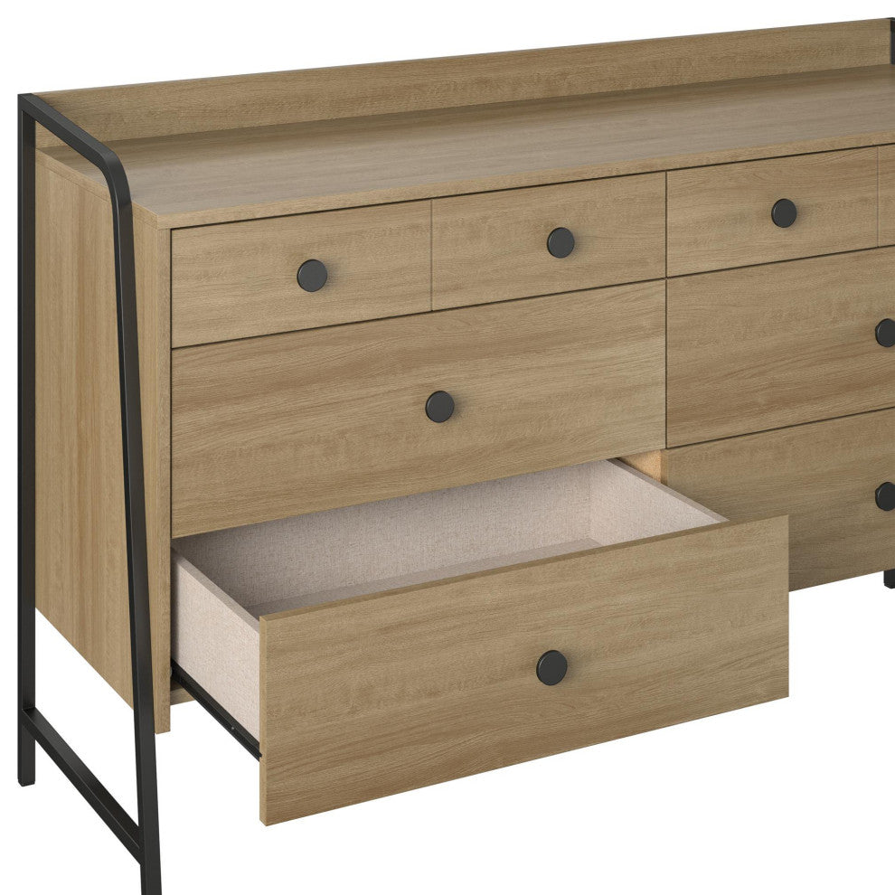 Rustic Dresser, Black Metal Legs With Large Top and Spacious Drawers, Natural
