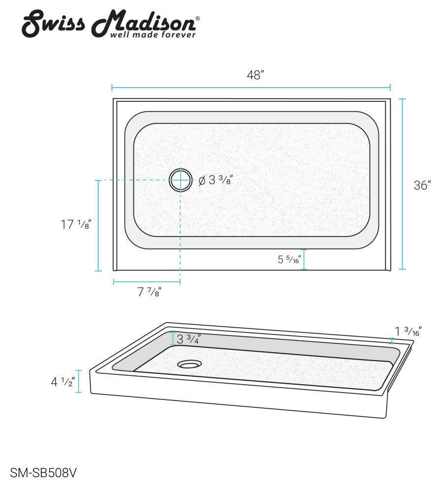 Voltaire 48 x36" Single-Threshold, Left Drain, Shower Base, Biscuit