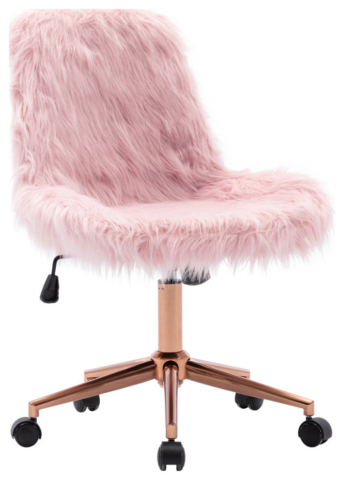 Fluffy Faux Fur Armless Swivel Desk Chair, Pink