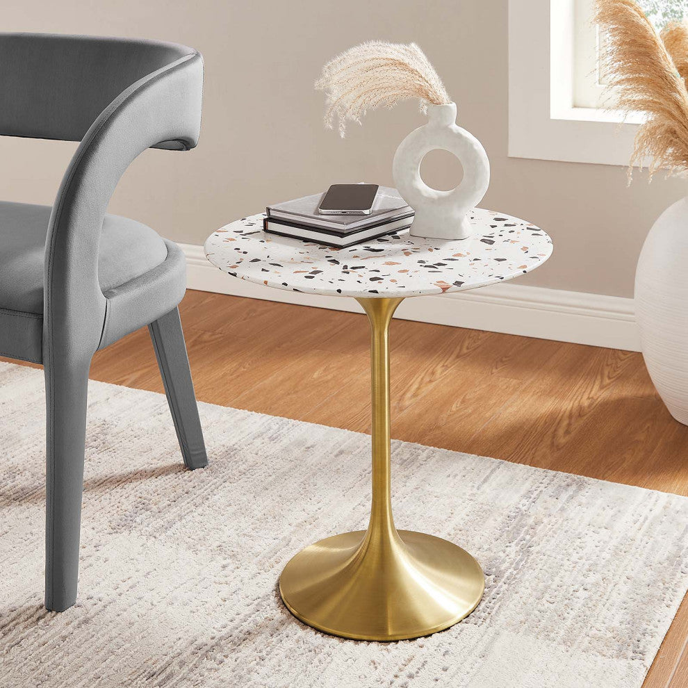 Lippa 20" Round Terrazzo Side Table, Gold Terrazzo