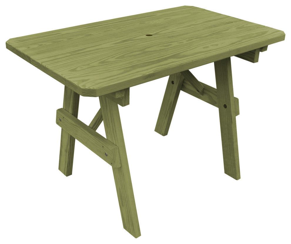 Pressure Treated Pine Traditional Picnic Table, Linden Leaf Stain, 5 Foot, With Umbrella Hole