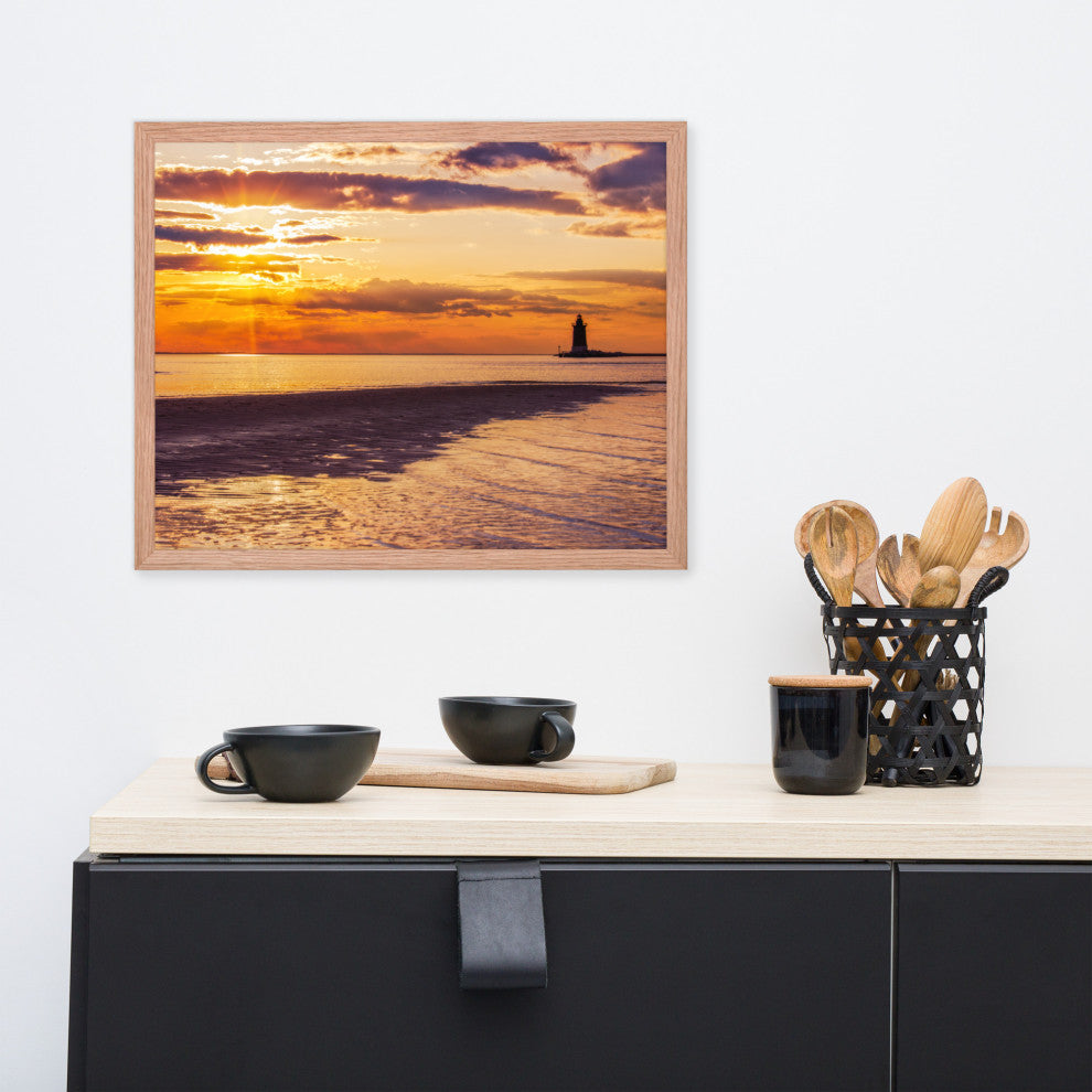 Cape Henlopen at Sunset Coastal Landscape Framed Photo Paper Wall Art Prints, Red Oak, 16" X 20"