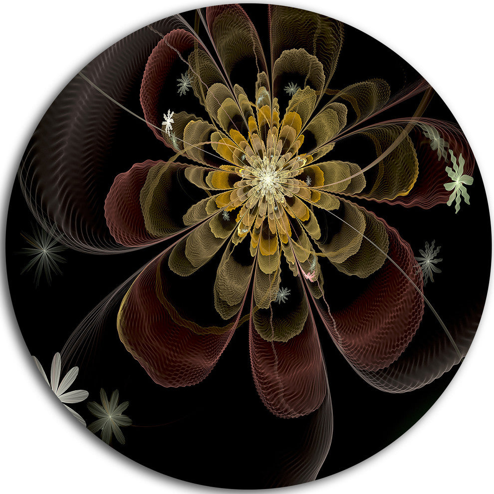 Brown Fractal Flower With Silver Stars, Floral Round Wall Art, 36"
