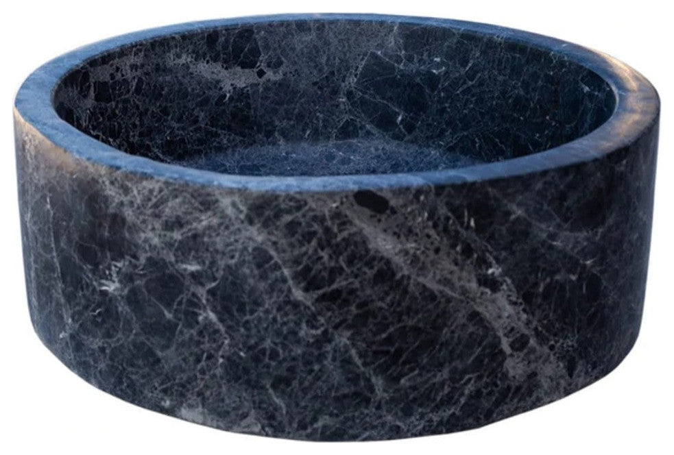 Natural Stone Sirius Black Marble Vessel Sink Polished (D)16.5" (H)6"