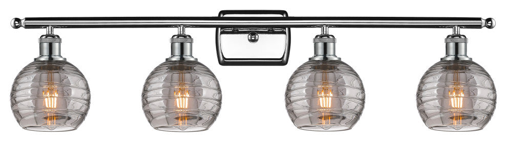 Ballston-Athens Deco Swirl 4-Light 36" Vanity Light Polished Chrome, Light Smoke