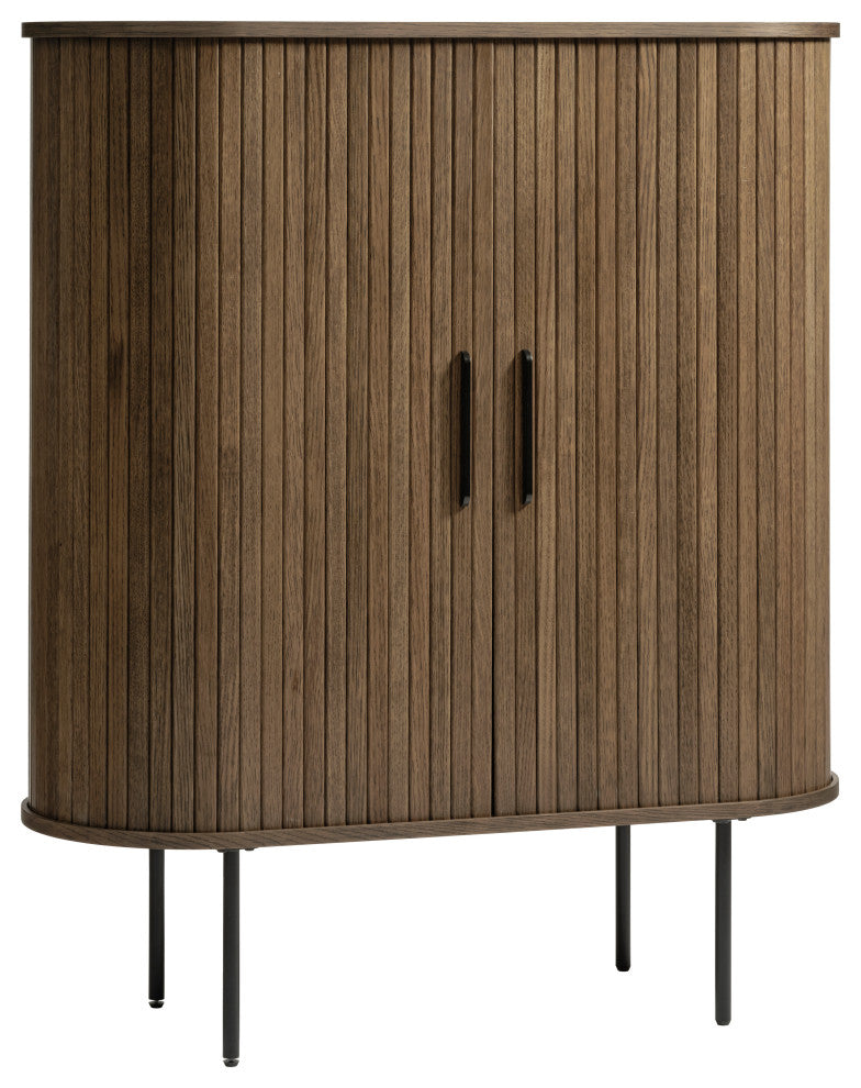 Mid-Century Modern Rounded Sliding Door Cabinet 39", Smoked Oak