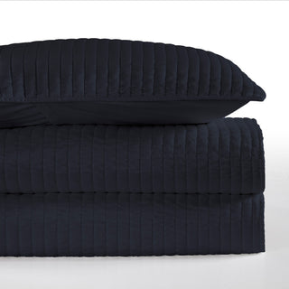 Satin Channel Quilt Set, 3 Piece, Navy Blue, Full/Queen