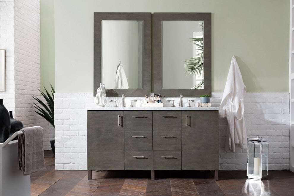 Metropolitan 60" Double Vanity, Silver Oak, Charcoal Soapstone