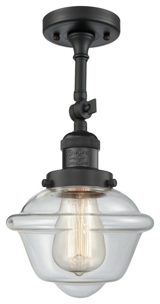 Vintage LED Semi-Flush Mount, Matte Black, Glass: Clear