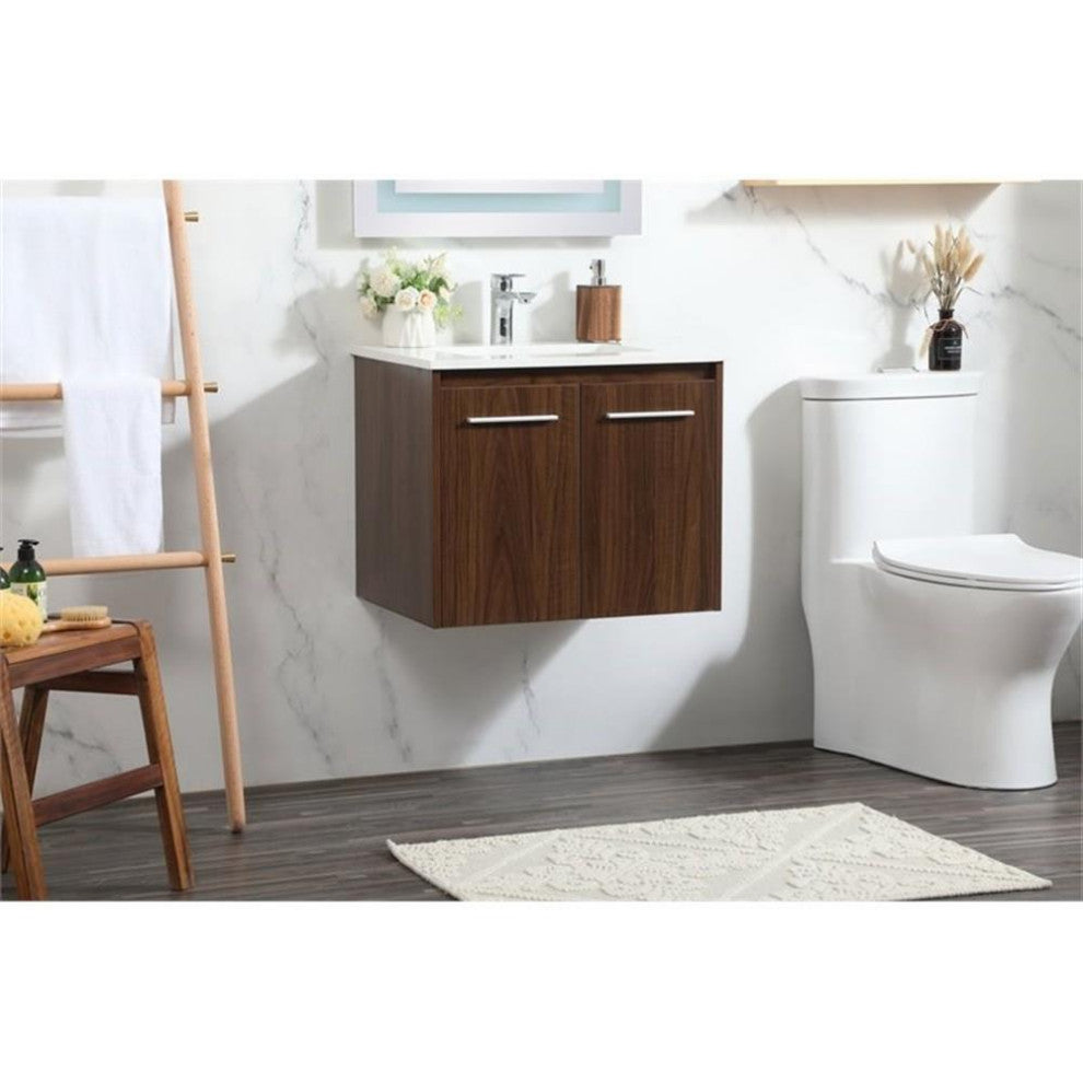 Elegant Decor Penn 24" Aluminum Alloy MDF Single Bathroom Vanity in Walnut