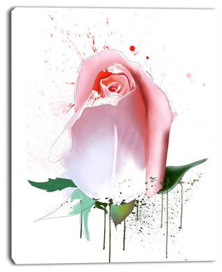 Pink Rose with Paint Splashes, Large Floral Canvas Artwork, 30"x40"