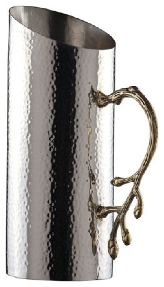 Cylindrical Leaf Handle Hammered Pitcher